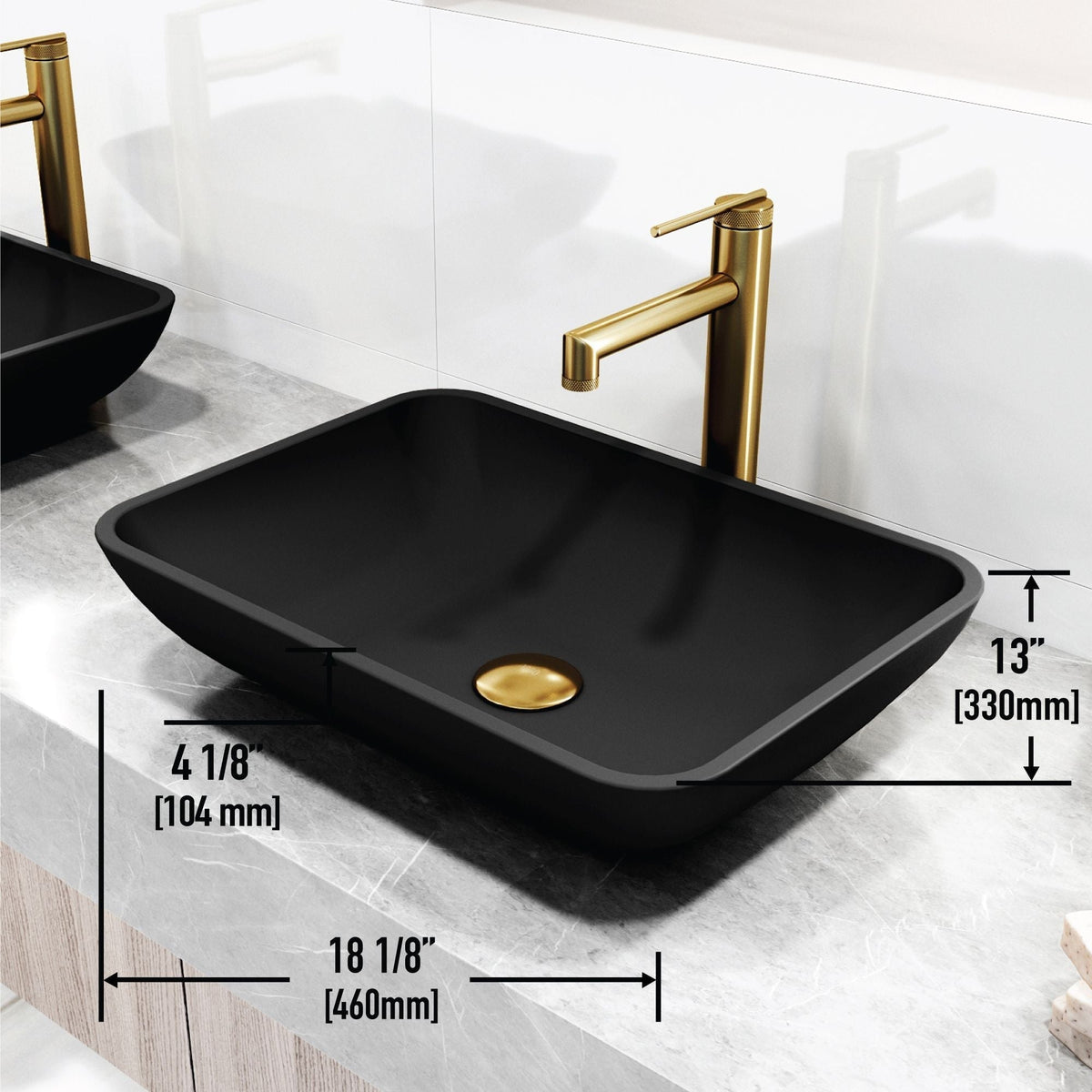 Sottile MatteShell Matte Black Bathroom Sink/Basin Set with Sterling Faucet and Glass Rectangular Vessel E8L3 - product image 8