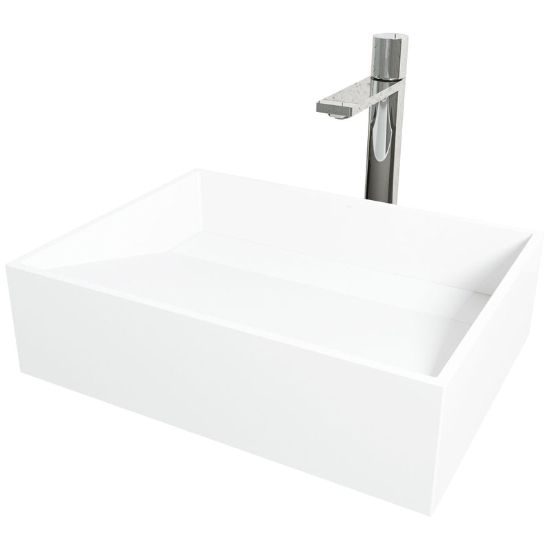 Starr Glass MatteStone White Bathroom Sink/Basin Set with Gotham Faucet and Rectangular Composite Vessel W0W8