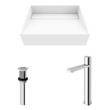 Starr Glass MatteStone White Bathroom Sink/Basin Set with Gotham Faucet and Rectangular Composite Vessel W0W8 - product image 2