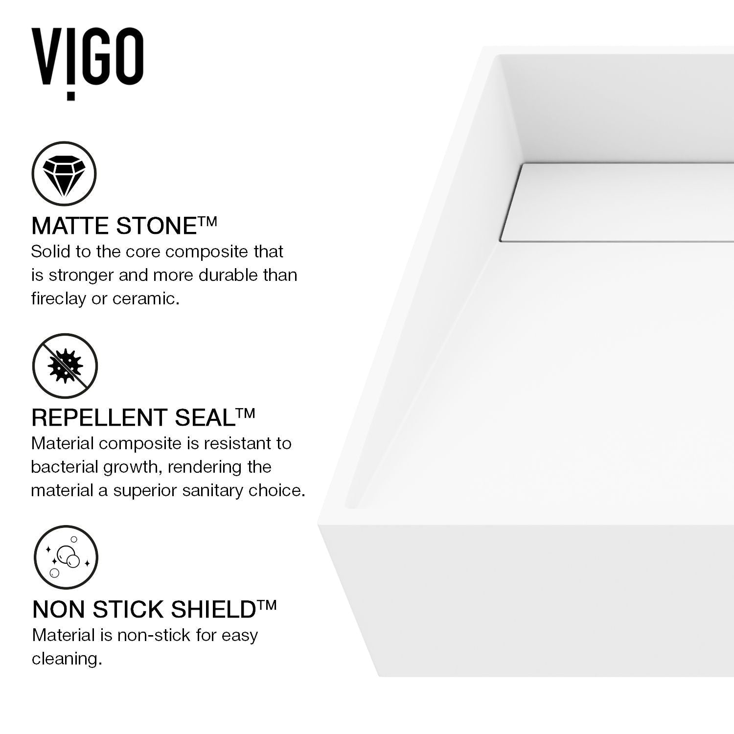 Starr Modern MatteStone 23x15-in Deep White Bathroom Sink/Basin with Rectangular Vessel Q3S0 - product image 3