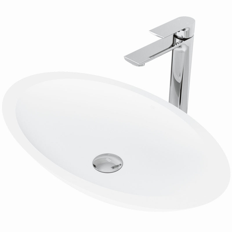 Wisteria MatteStone White Bathroom Sink/Basin Set with Norfolk Faucet and Oval Composite Vessel C7S1