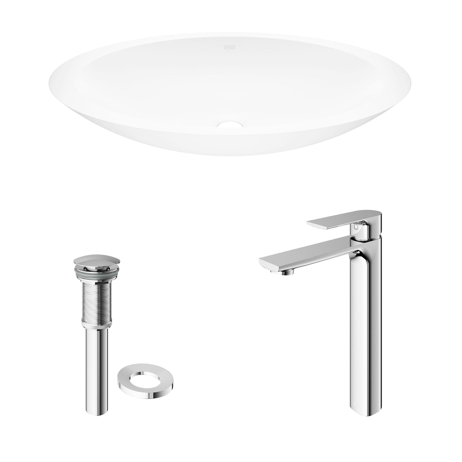 Wisteria MatteStone White Bathroom Sink/Basin Set with Norfolk Faucet and Oval Composite Vessel C7S1 - product image 2