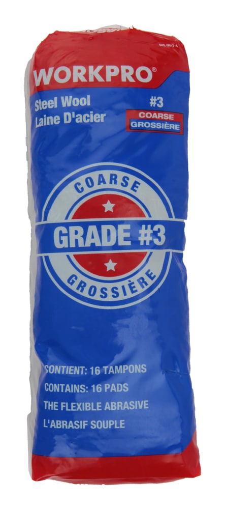 Steel Wool Pads, Surface Cleaning, Paint Removal & Restoration, Coarse Grade 3, 16-pk M8M8