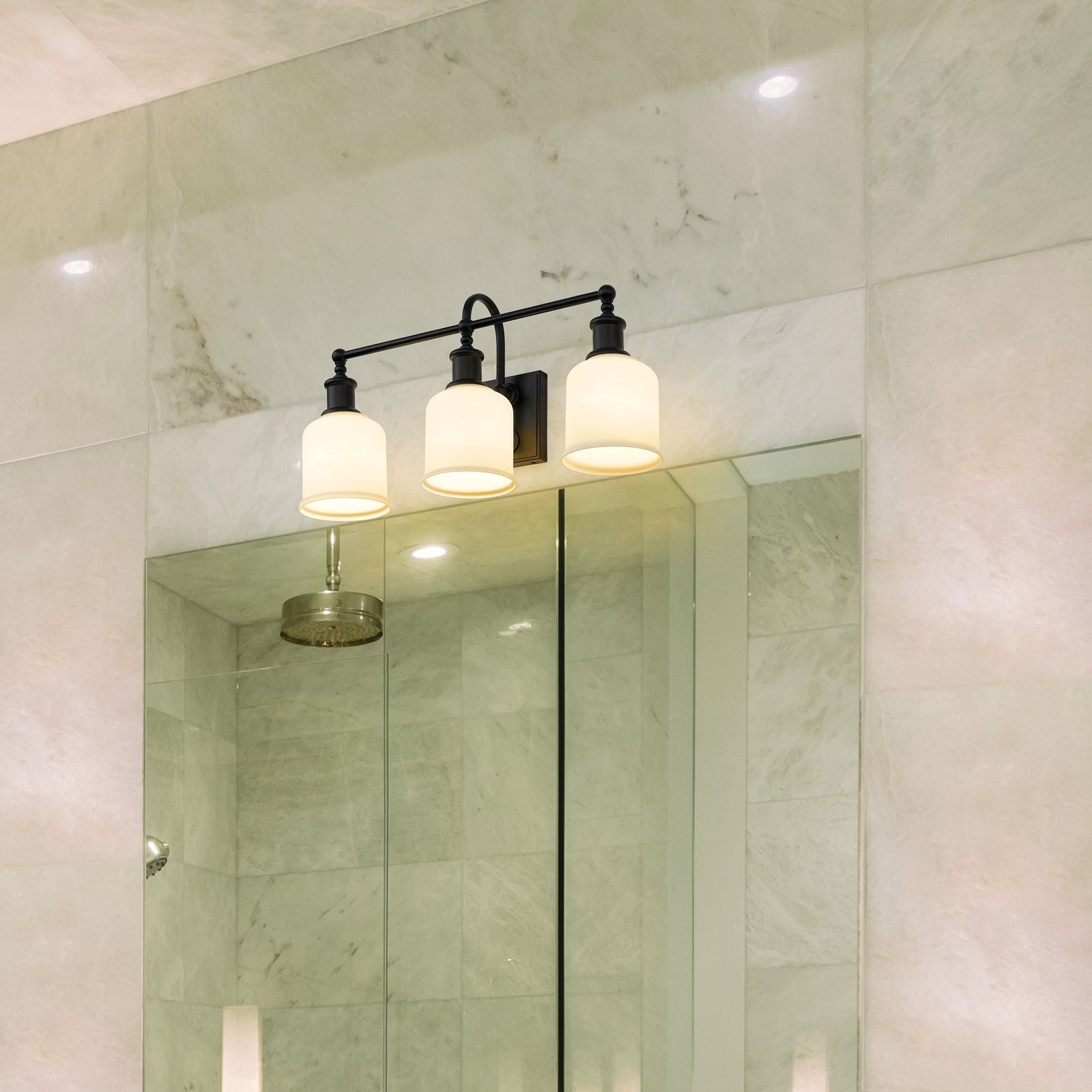 Bryant 3-Light Vanity Light, Black with Opal Shade Q8F6 - product image 7